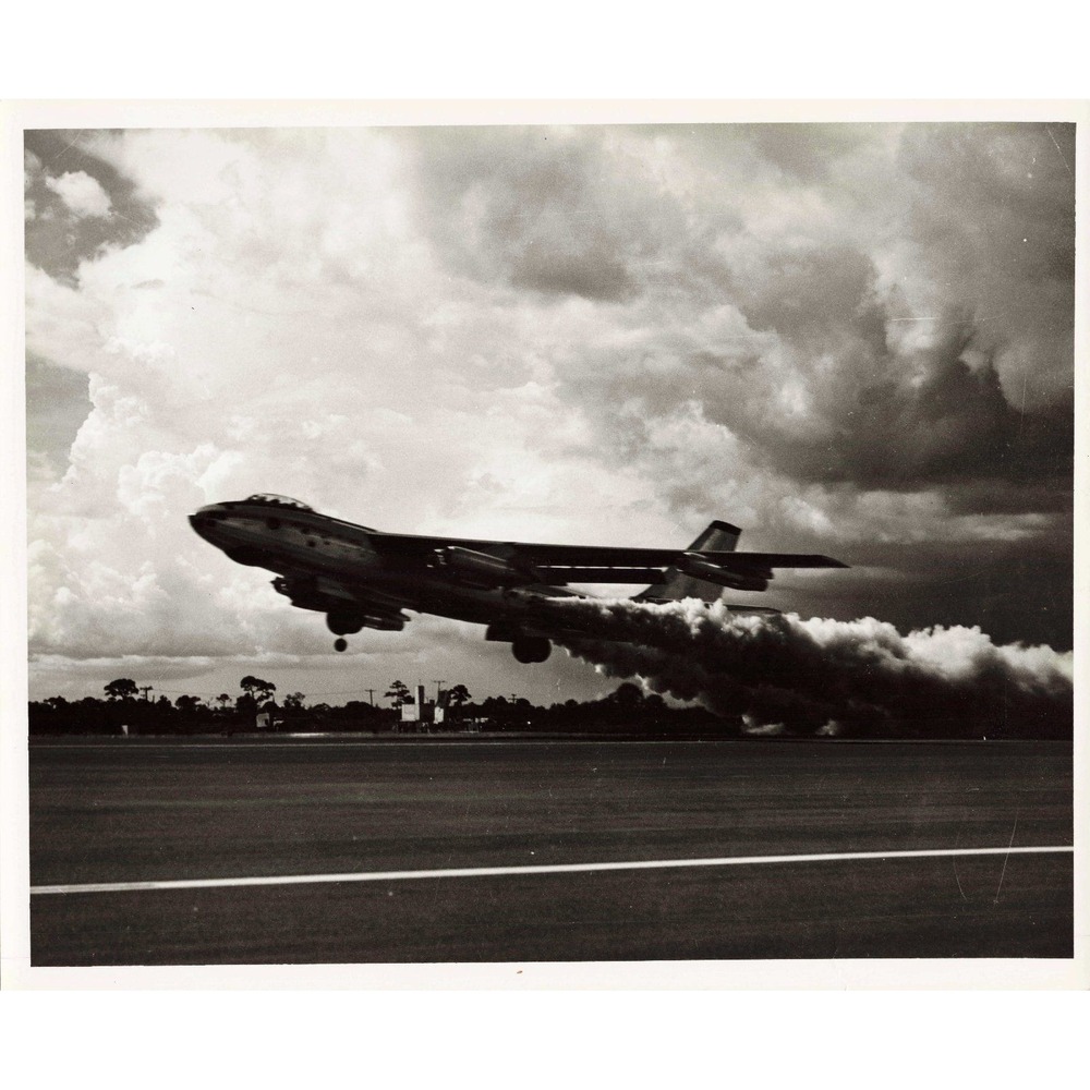 Vintage Boeing B-47 Stratojet Bomber Takeoff Black and White Photograph